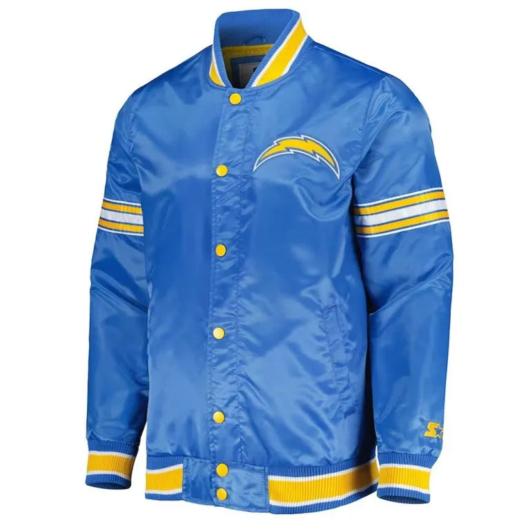 Los Angeles Chargers Midfield Full-Snap Varsity Powder Blue Satin Men's Bomber Jacket