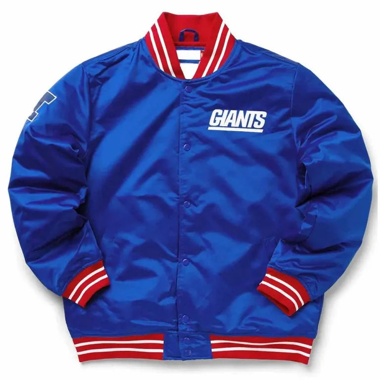 New York Giants Heavyweight Full-Snap Varsity Royal Blue Satin Men's Bomber Jacket