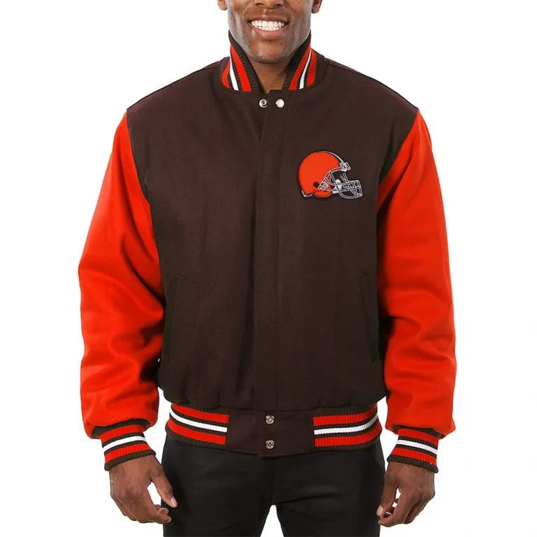 Cleveland Browns  Brown and Orange Wool Men's Varsity Jacket
