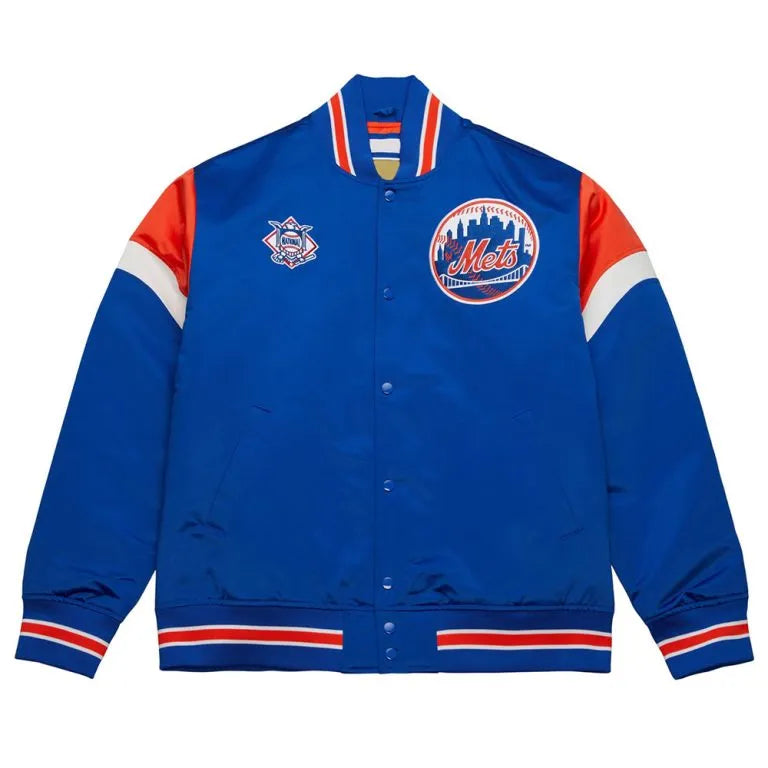 New York Mets Heavyweight Full-Snap Varsity Royal Blue Satin Jacket