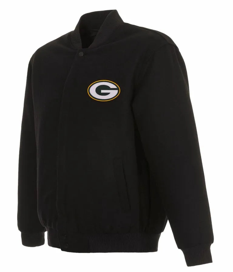 Green Bay Packers Black All Wool Men's Varsity Letterman Jacket