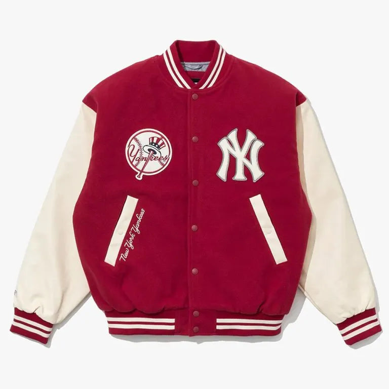 New York Yankees Varsity Dark Red Wool/Leather Full-Snap Men's Jacket