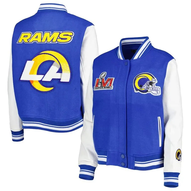 Los Angeles Rams Mash Up Royal Blue Wool and White Genuine Leather Sleeves Men's Varsity Letterman Jacket