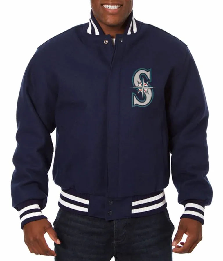 Seattle Mariners Jeff Hamilton Bomber Navy Blue Wool Men's Varsity Jacket
