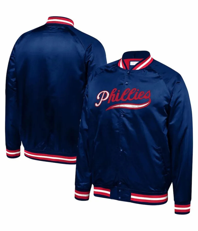 Philadelphia Phillies Bomber Full-Snap Navy Blue Satin Lightweight Men's Jacket