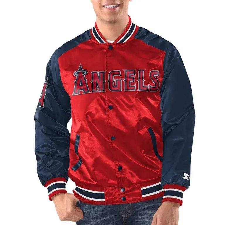 Renegade Los Angeles Angels Renegade Varsity Full-Snap Red/Navy Satin Men's Jacket
