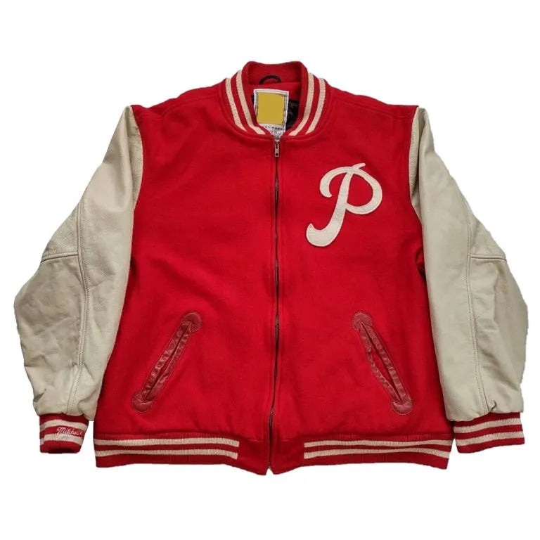 90’s Philadelphia Phillies Varsity Red Wool & Cream Leather Sleeves Men's Jacket