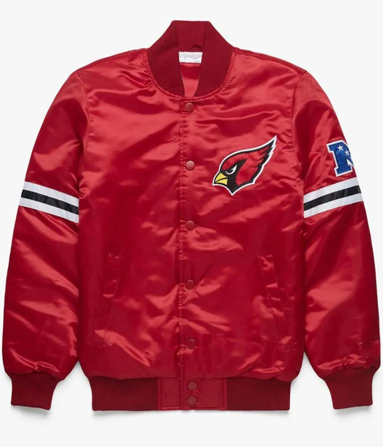 Arizona Cardinals Full-Snap Varsity Red Satin Men's Bomber Jacket