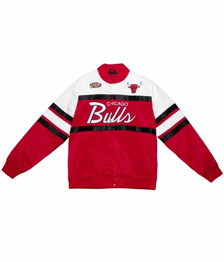 Chicago Bulls Special Script Full-Snap Varsity Red and White Satin Men's Bomber Jacket