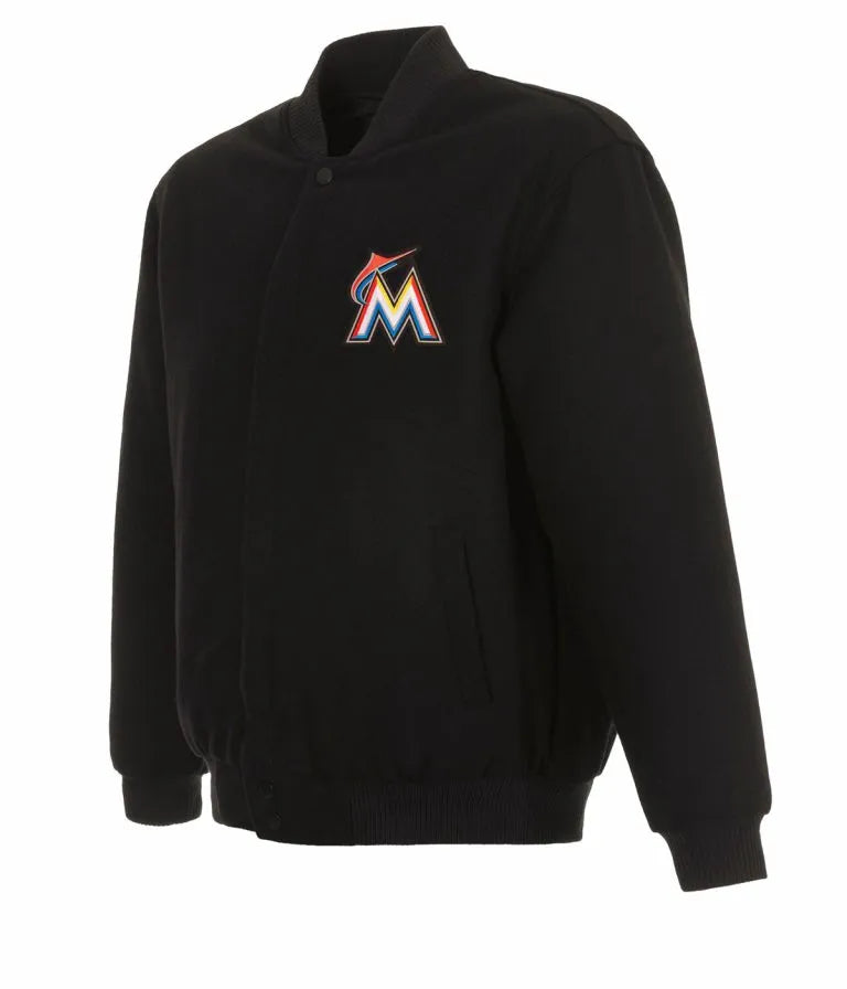 Miami Marlins Bomber Black Wool Varsity Men's Jacket