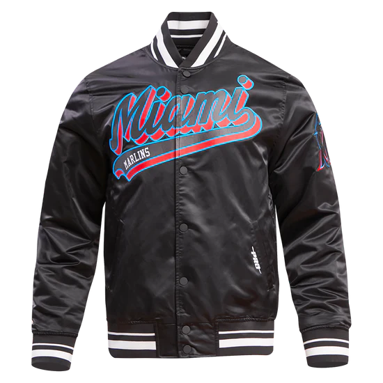 Miami Marlins Black Satin Varsity Full-Snap Men's Jacket