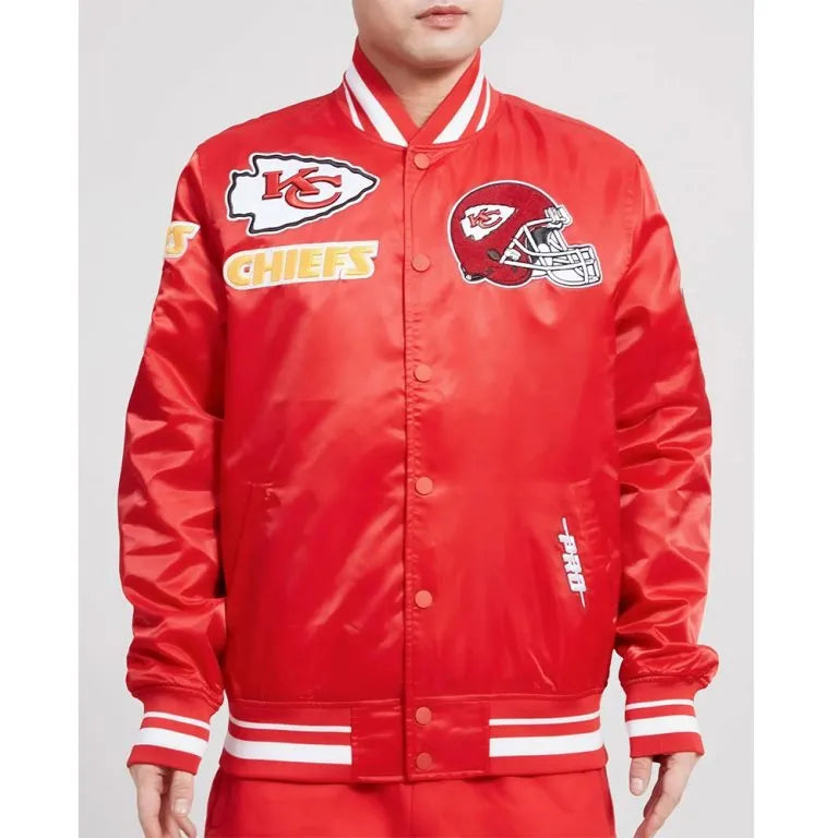 Kansas City Chiefs Mash Up Full-Snap Varsity Red Satin Men's Bomber Jacket