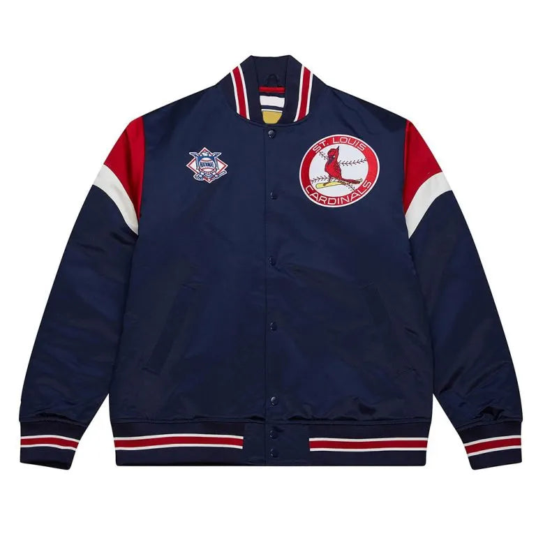 St. Louis Cardinals Heavyweight Full-Snap Varsity Navy Blue Satin Men's Jacket