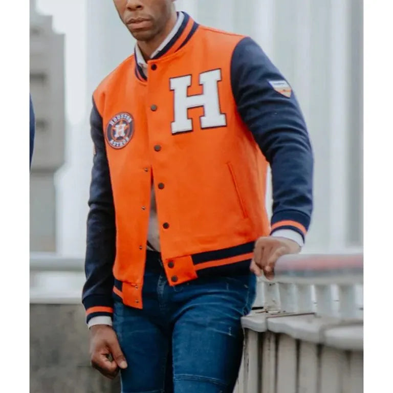 Houston Astros Blue/Orange Wool Letterman Full-Snap Men's Jacket