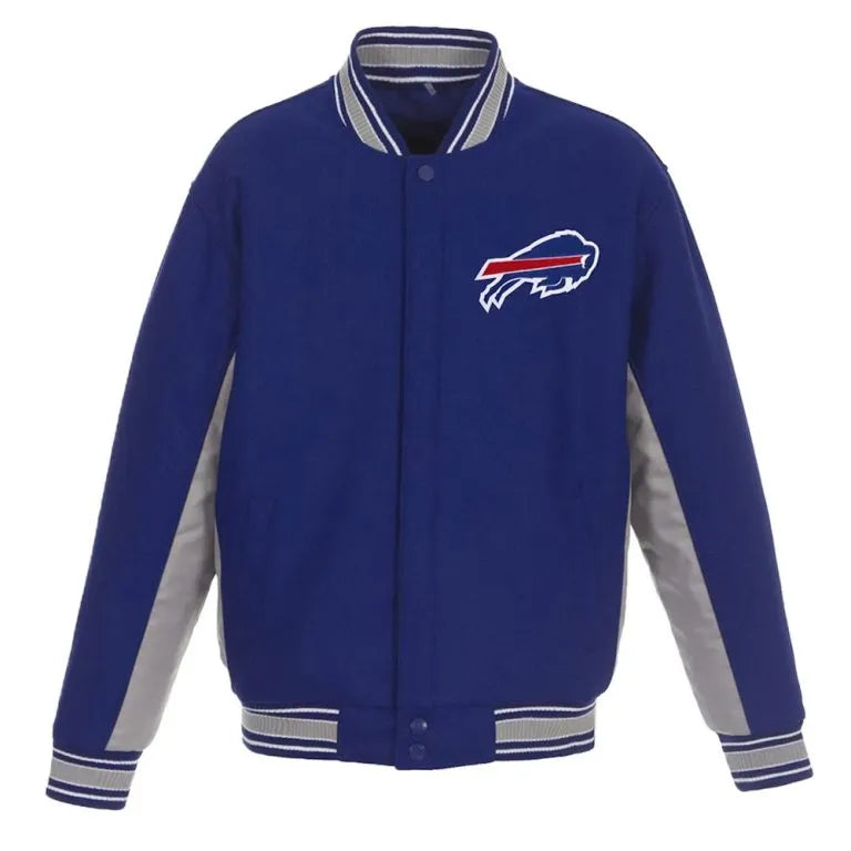 Buffalo Bills Royal Blue & Gray All Wool Varsity Men's Letterman Jacket