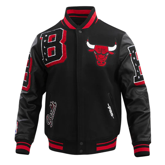 Chicago Bulls Mashup Black Wool & Genuine Leather Sleeves Men's Varsity Letterman Jacket