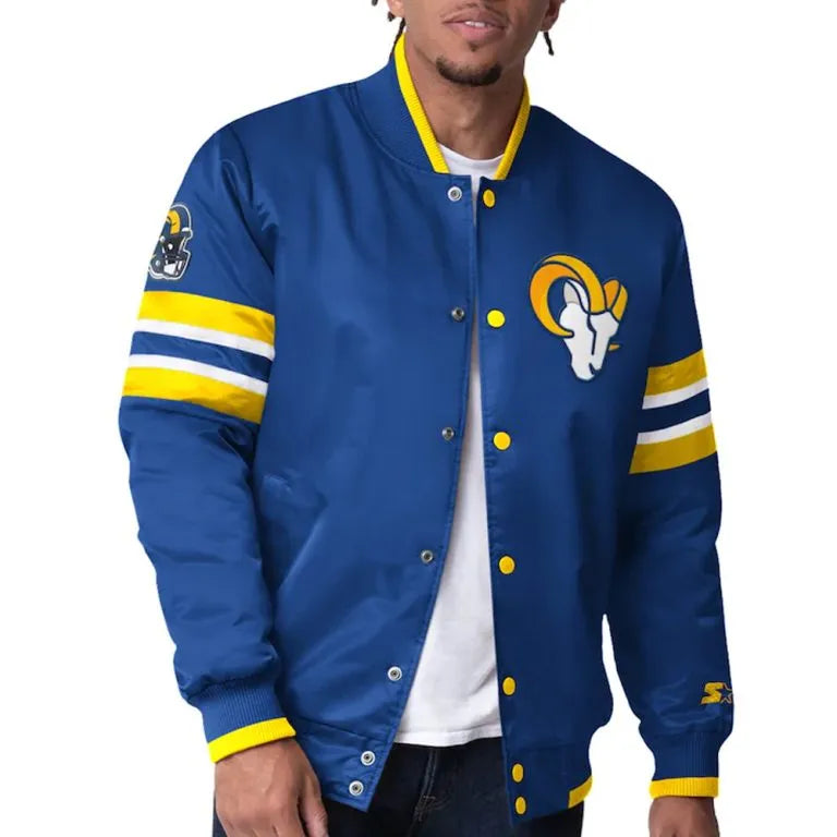 Los Angeles Rams Scout I Full-Snap Varsity Royal Blue Satin Men's Bomber Jacket