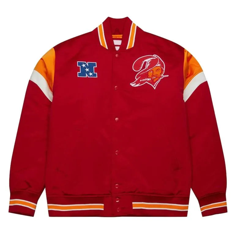 Tampa Bay Buccaneers Heavyweight Full-Snap Varsity Red Satin Men's Bomber Jacket