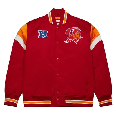 Tampa Bay Buccaneers Heavyweight Full-Snap Varsity Red Satin Men's Bomber Jacket