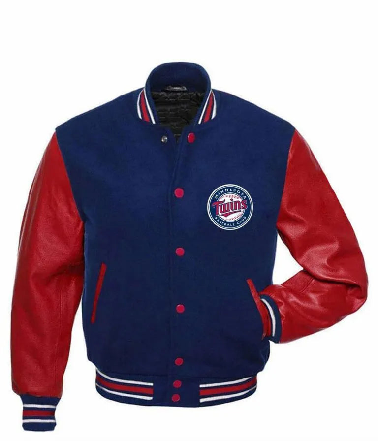 Minnesota Twins Blue Wool & Red Leather Sleeves Varsity Men's Jacket