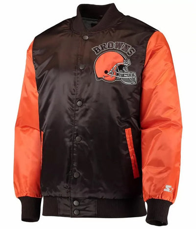 Cleveland Browns Locker Room Throwback Varsity Brown/Orange Satin Men's Bomber Jacket