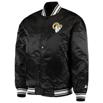 Los Angeles Rams Locker Room Full-Snap Varsity Black Satin Men's Bomber Jacket