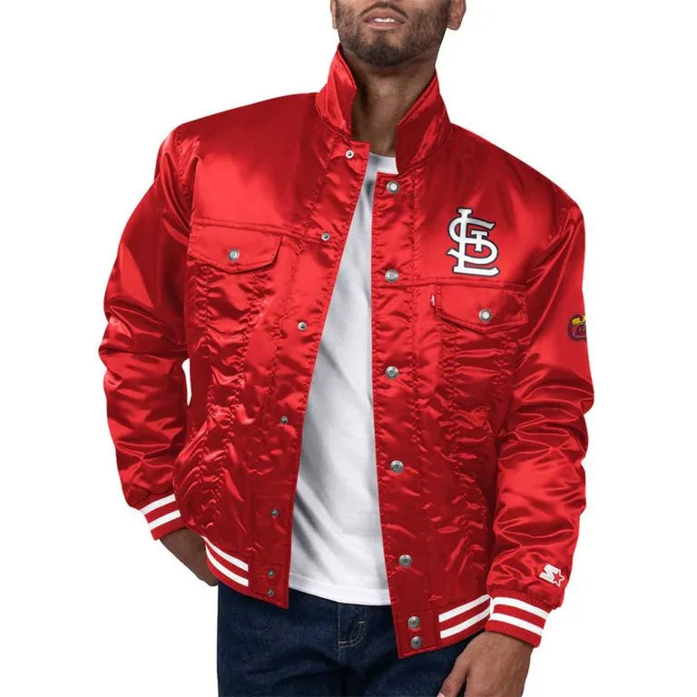 St. Louis Cardinals Silver Tab Trucker Full-Snap Red Satin Bomber Men's Jacket