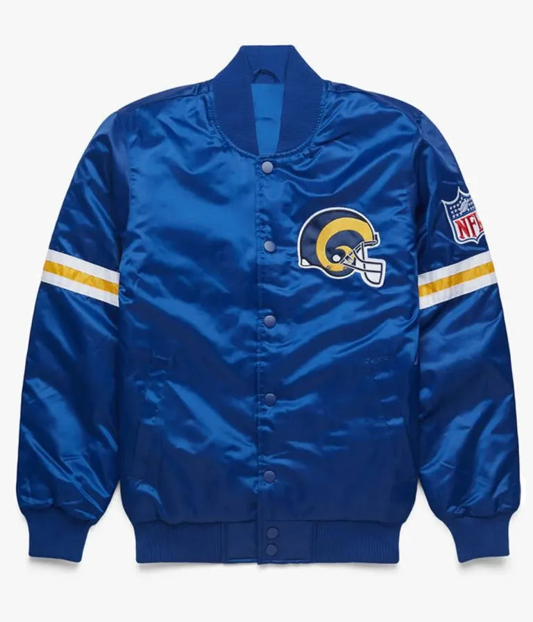 Los Angeles Rams Full-Snap Varsity Royal Blue Satin Men's Bomber Jacket