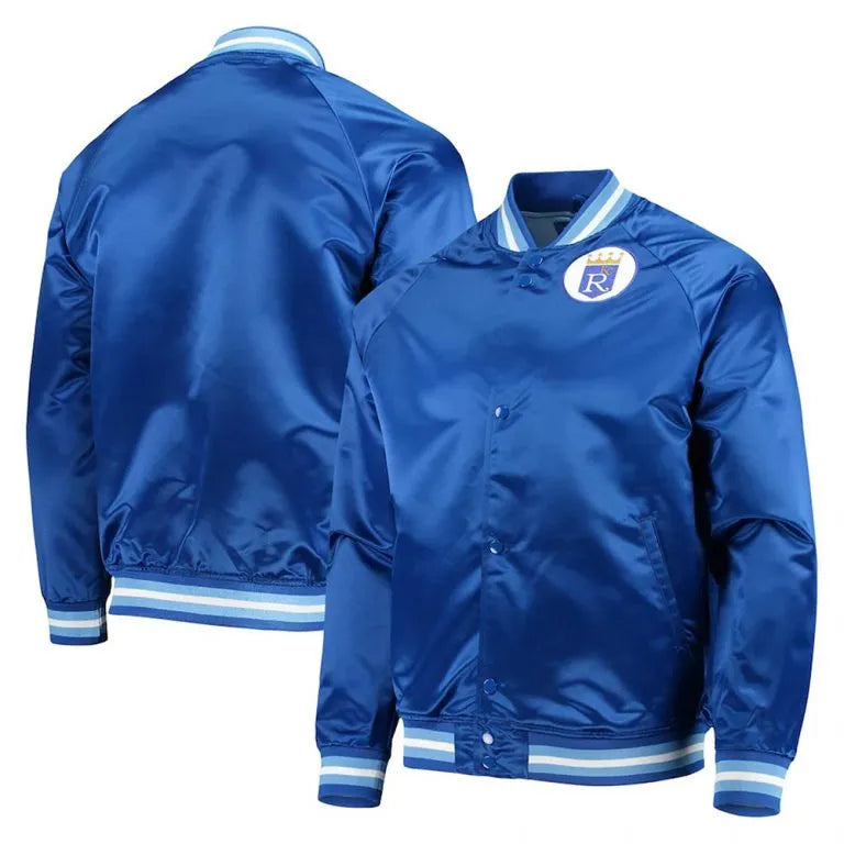 Kansas City Royals Full-Snap Bomber Royal Blue Satin Lightweight Men's Jacket