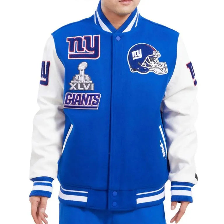 New York Giants Mash Up Royal Blue Wool & White Genuine Leather Sleeves Men's Varsity Letterman Jacket