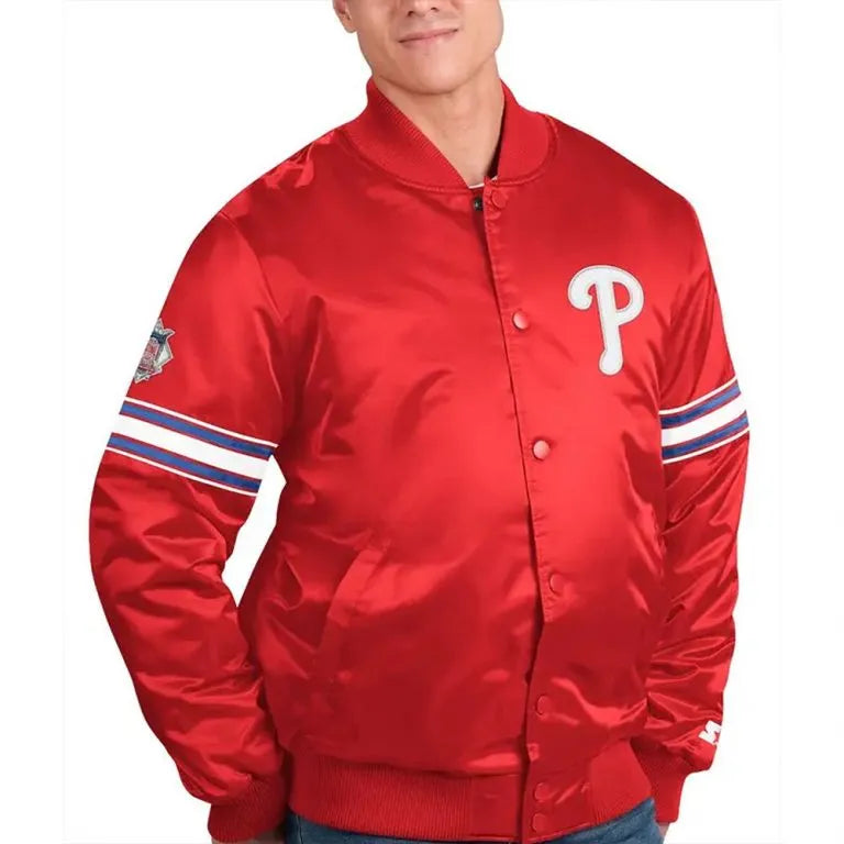 Philadelphia Phillies Pick & Roll Full-Snap Red Satin Men's Bomber Jacket