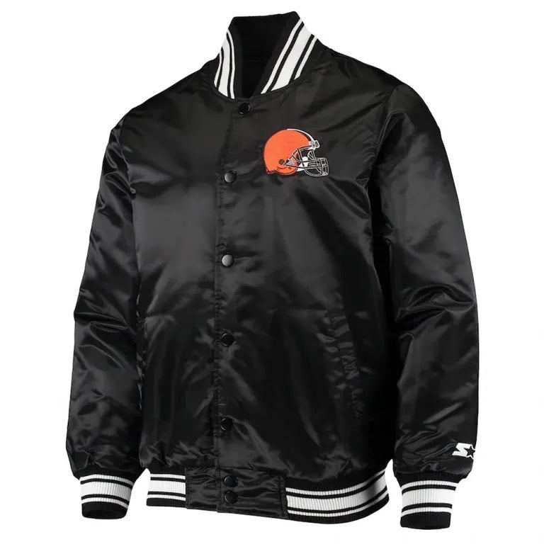 Cleveland Browns Full-Snap Varsity Black Satin Men's Bomber Jacket
