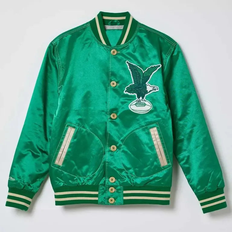 1938 Philadelphia Eagles Full-Snap Varsity Green Satin Men's Bomber Jacket