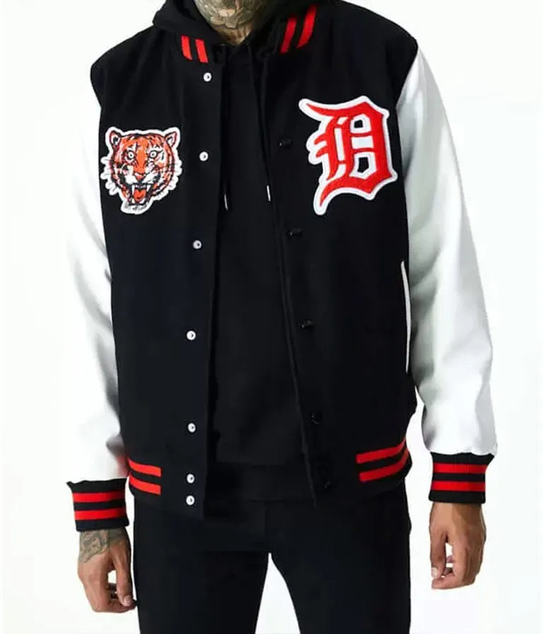 Detroit Tigers Black Wool & White Leather Sleeves Varsity Men's Jacket