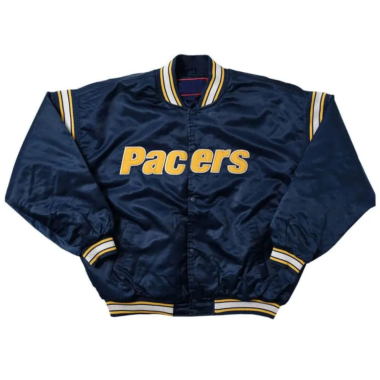 Indiana Pacers Full-Snap Varsity Navy Blue Satin Men's Bomber Jacket