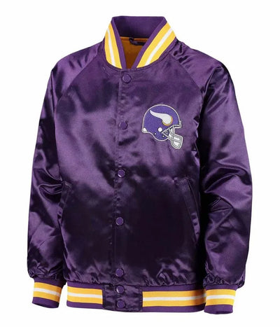 Minnesota Vikings Full-Snap Varsity Purple Satin Men's Bomber Jacket