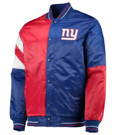 New York Giants Leader Full-Snap Varsity Royal Blue and Red Satin Men's Bomber Jacket