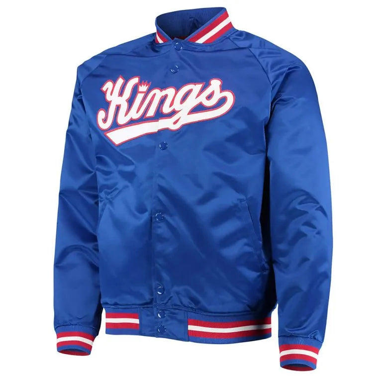 Sacramento Kings Hardwood Classics Full-Snap Varsity Royal Blue Satin Men's Bomber Jacket