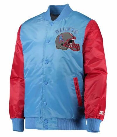 Houston Oilers Locker Room Throwback Red and Light Blue Varsity Bomber Men's Jacket