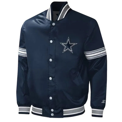 Dallas Cowboys Midfield Full-Snap Varsity Navy Blue Satin Men's Bomber Jacket