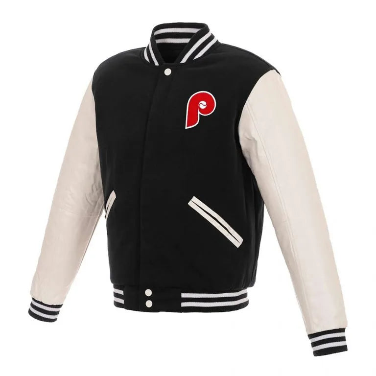 Philadelphia Phillies Black Wool and White Leather Sleeves Varsity Men's Jacket