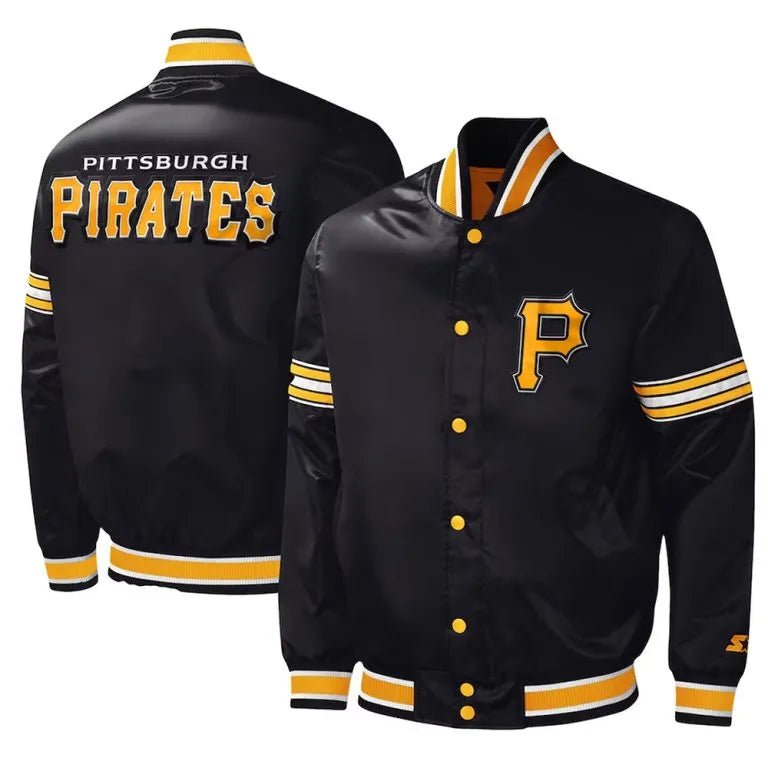 Pittsburgh Pirates Midfield Varsity Black Satin Full-Snap Men's Jacket