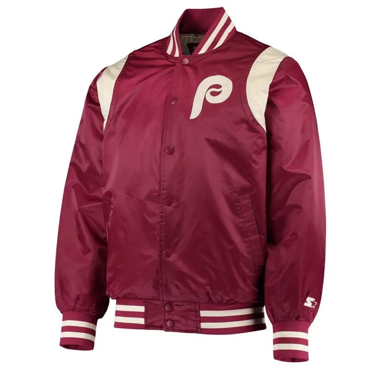 Philadelphia Phillies Full-Snap Burgundy Satin Men's Bomber Jacket