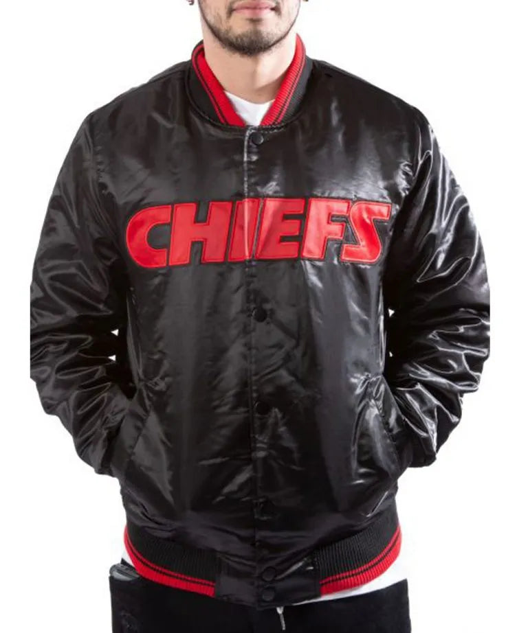 Kansas City Chiefs Full-Snap Varsity Black Satin Men's Bomber Jacket