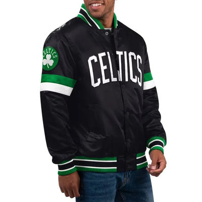 Boston Celtics Home Game Full-Snap Varsity Black Satin Men's Bomber Jacket