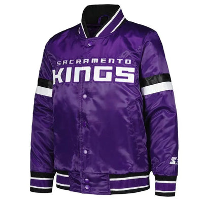 Sacramento Kings Youth Home Game Full-Snap Varsity Purple and Black Satin Men's Bomber Jacket