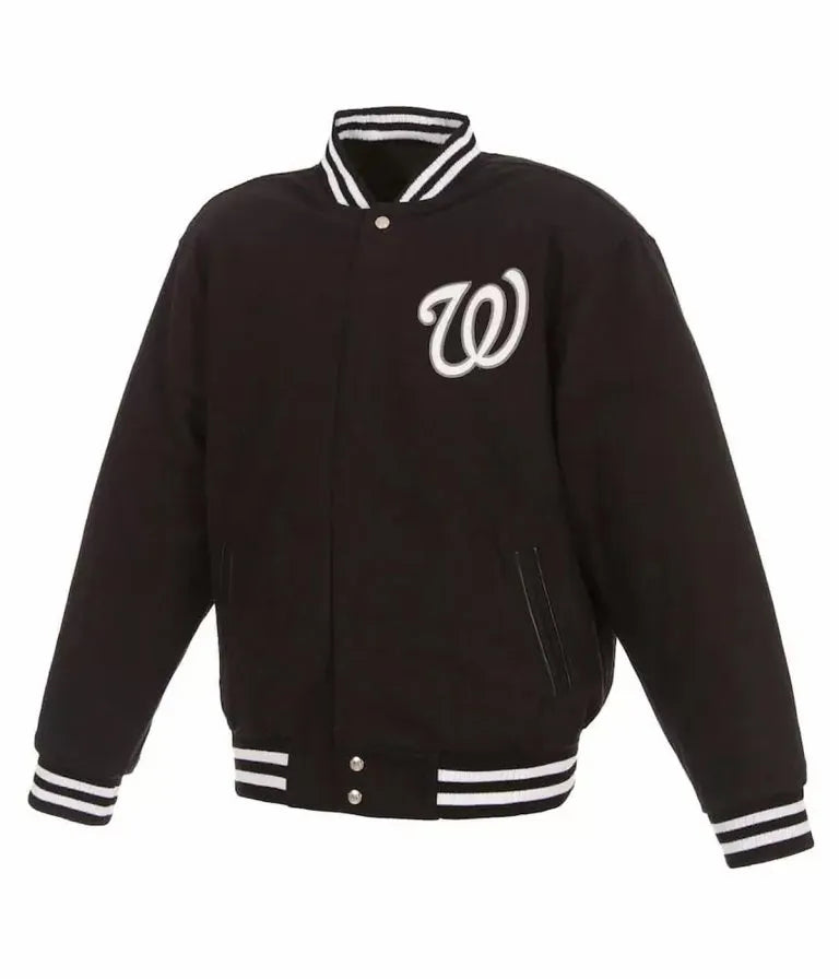Washington Nationals Black Wool Varsity Letterman Men's Jacket