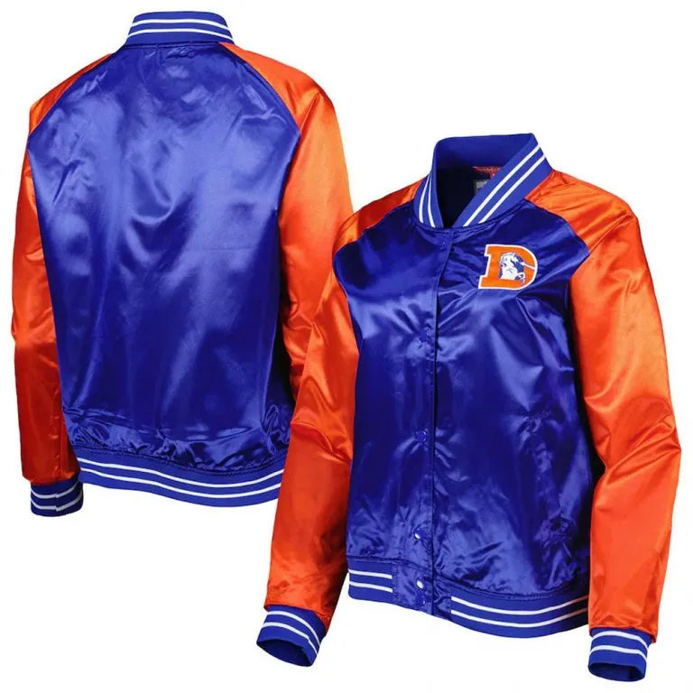 Denver Broncos Team 2.0 Full-Snap Varsity Orange and Blue Satin Men's Bomber Jacket