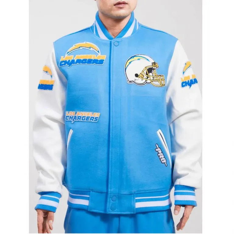 Los Angeles Chargers Mashup Light Blue Wool and White Genuine Leather Sleeves Men's Varsity Letterman Jacket