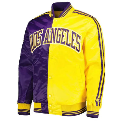Los Angeles Lakers Fast Break Full-Snap Varsity Purple/Gold Satin Men's Bomber Jacket